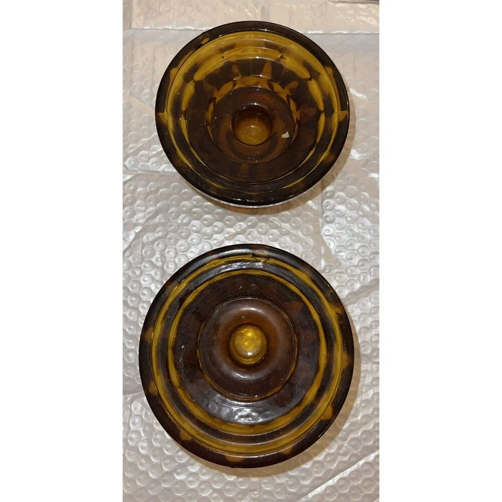 Vintage Antique Amber Glass Pedestal MULTI TYPE Candle Holder -Orig Sticker